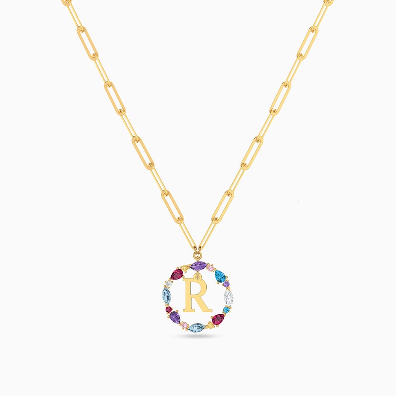 Instyle by L'azurde Letter R Colored Stones Necklace in 18K Gold - Image 3